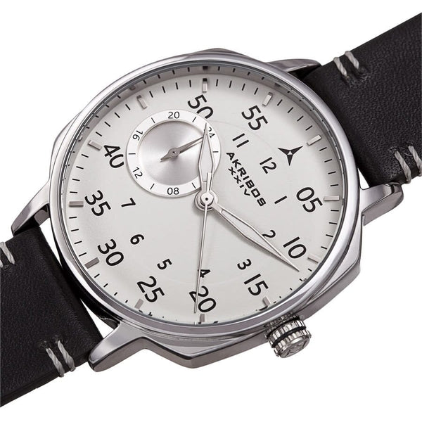 Akribos XXIV Quartz White Dial Black Leather Men's Watch #AK1109SS - Watches of America #2