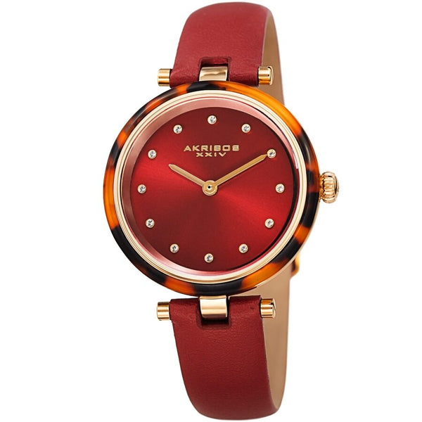 Akribos XXIV Quartz Crystal Red Dial Ladies Watch #AK1052RD - Watches of America