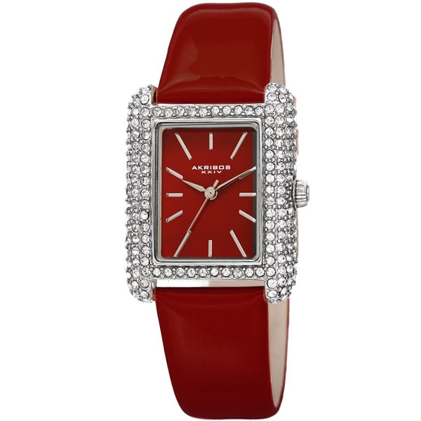 Akribos XXIV Quartz Crystal Red Dial Red Leather Ladies Watch #AK1068RD - Watches of America