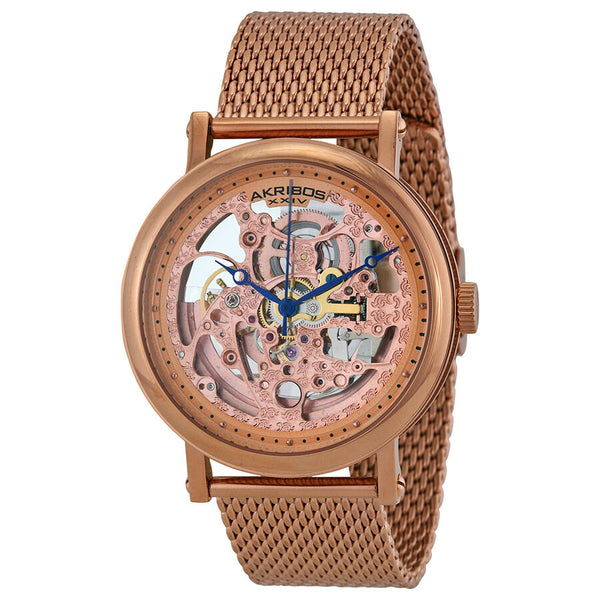 Akribos XXIV Rose Transparent Dial Rose Gold-tone Mesh Men's Watch #AK732RG - Watches of America