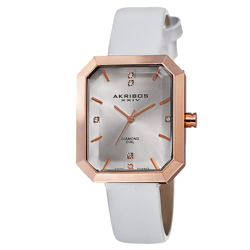 Akribos XXIV Silver Dial Rose Gold-tone Alloy Ladies Watch #AK749WTR - Watches of America