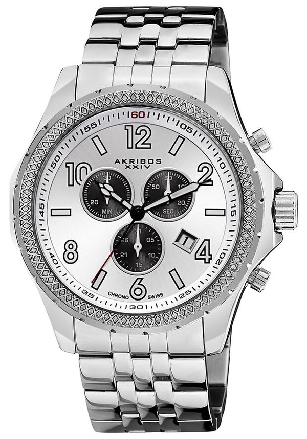 Akribos XXIV Silver Dial Stainless Steel Men's Watch #AK659SS - Watches of America