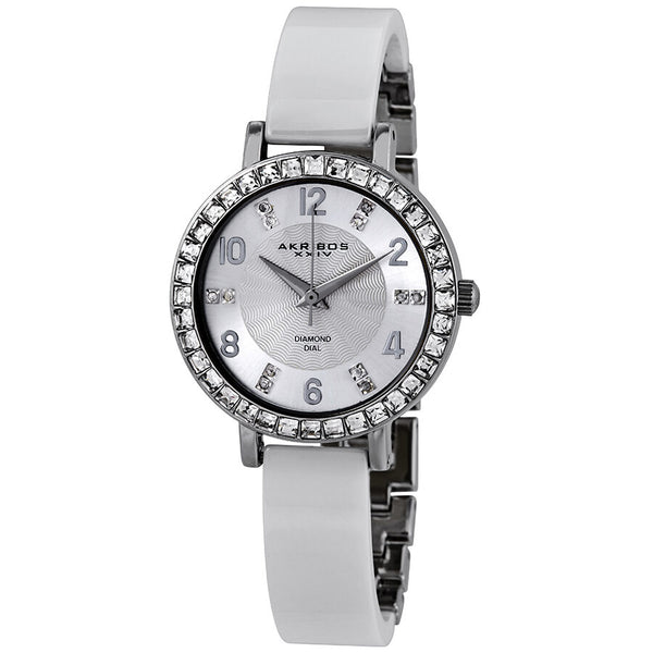 Akribos XXIV Silver Dial White Ceramic Ladies Watch #AK758SSW - Watches of America