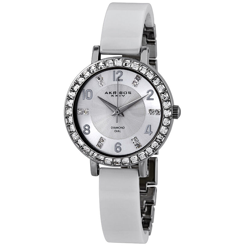 Akribos XXIV Silver Dial White Ceramic Ladies Watch #AK758SSW - Watches of America