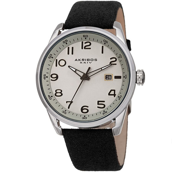 Akribos XXIV Quartz Silver Dial Black Leather Men's Watch #AK1029BK - Watches of America