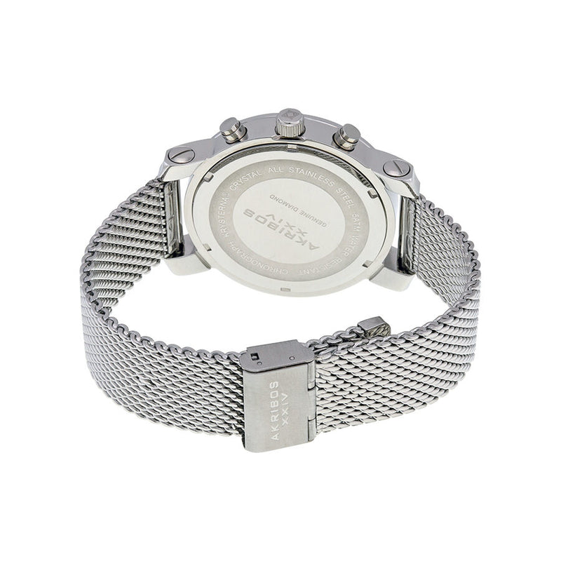 Akribos XXIV White Diamond Pave Dial Stainless Steel Men's Watch #AK713SS - Watches of America #3