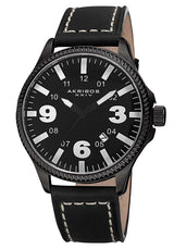 Akribos XXIV Trek Black Dial Black Leather Men's Watch #AK833WT - Watches of America