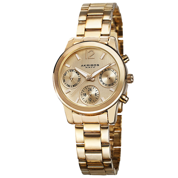 Akribos XXIV Ultimate Multi-Function Gold Dial Ladies Watch #AK709YG - Watches of America