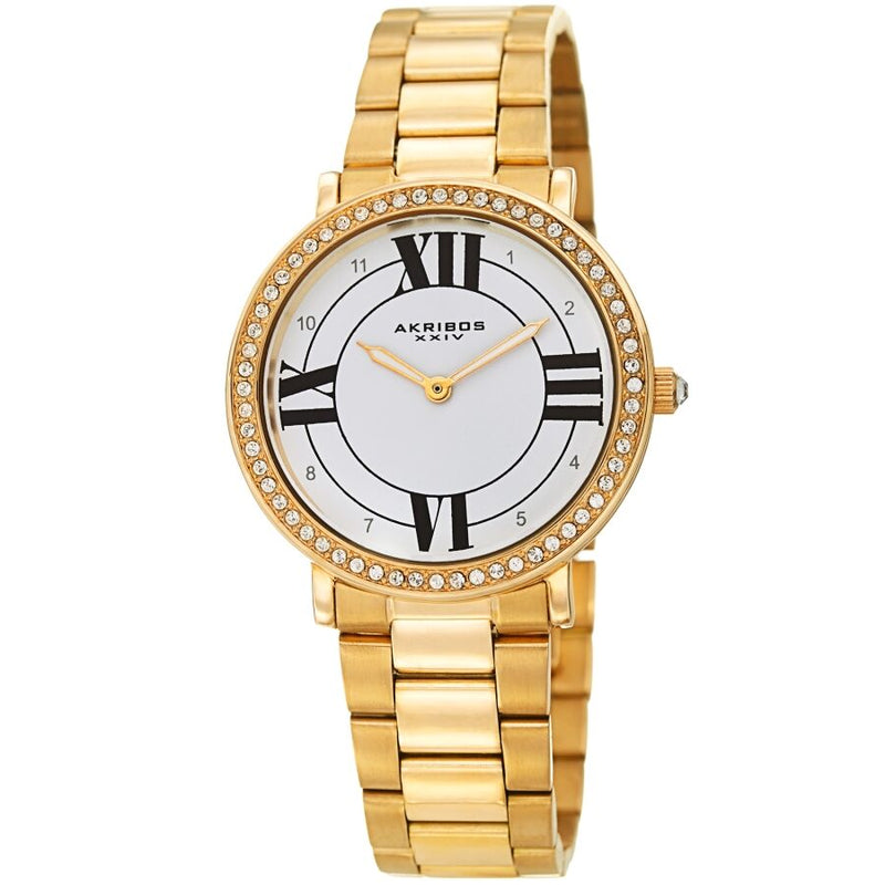 Akribos XXIV Quartz Crystal White Dial Ladies Watch #AK1036YG - Watches of America