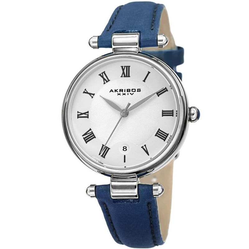 Akribos XXIV Quartz White Dial Blue Leather Ladies Watch #AK1070BU - Watches of America