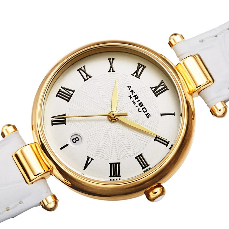 Akribos XXIV Quartz White Dial White Leather Ladies Watch #AK1070WT - Watches of America #2