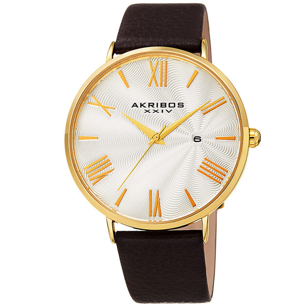 Akribos XXIV Waves White Dial Men's Watch #AK1041YGBR - Watches of America