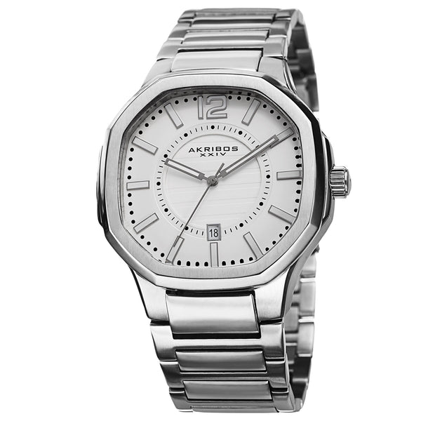 Akribos XXIV White Dial Stainless Steel Men's Watch #AK712SS - Watches of America