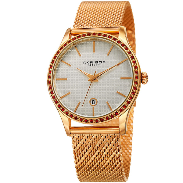 Akribos XXIV White Square-Textured Dial Ladies Watch #AK967YG - Watches of America