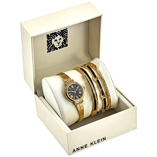 Anne Klein Black Glossy Dial Ladies Watch and Bracelet Set #AK-3414BKST - Watches of America