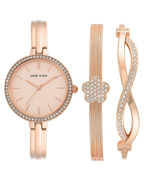 Anne Klein Quartz Rose Dial Ladies Watch and Bracelet Set #AK/3398RGST - Watches of America