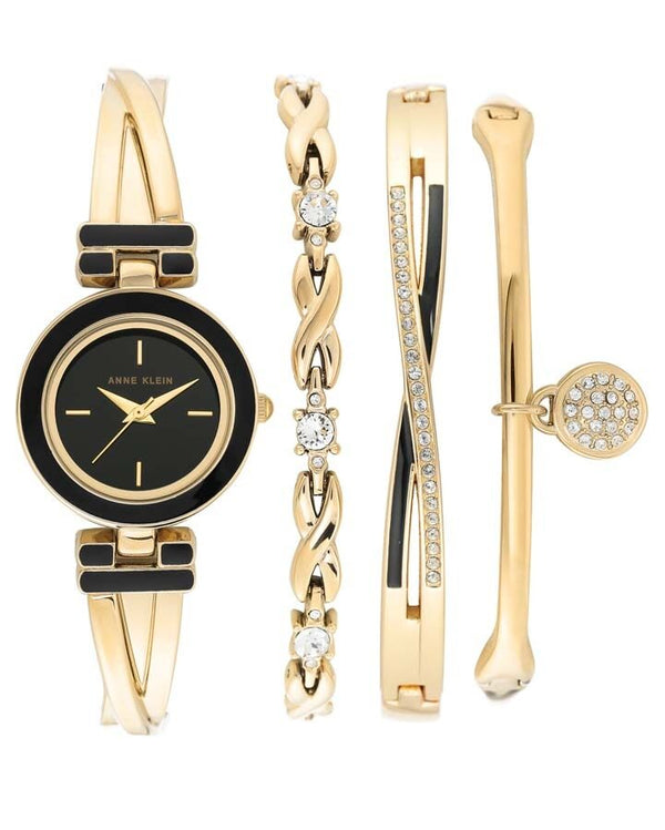 Anne Klein Quartz Black Dial Ladies Watch and Bracelet Set  #AK/3576BKST - Watches of America