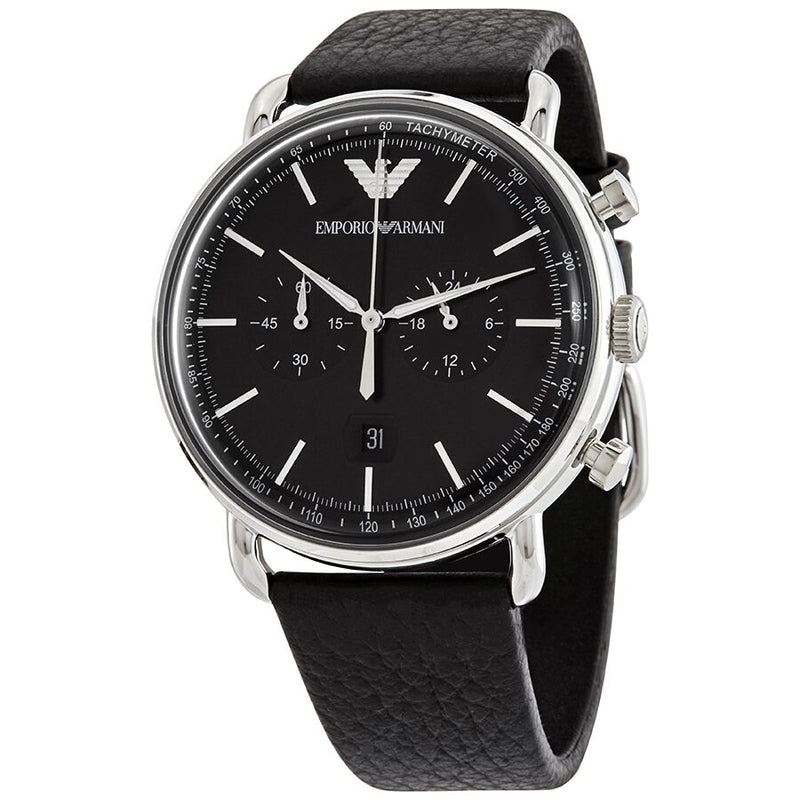 Emporio Armani Men's Chronograph Black Leather Watch - Watches