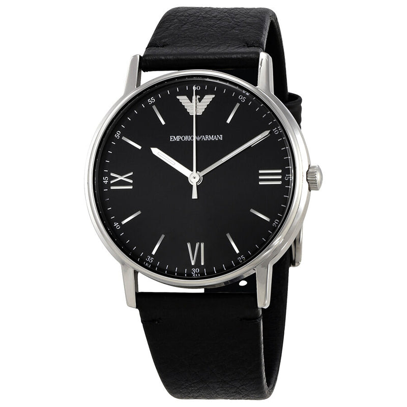 Emporio Armani Kappa Black Dial Black Leather Men's Watch #AR11013 - Watches of America