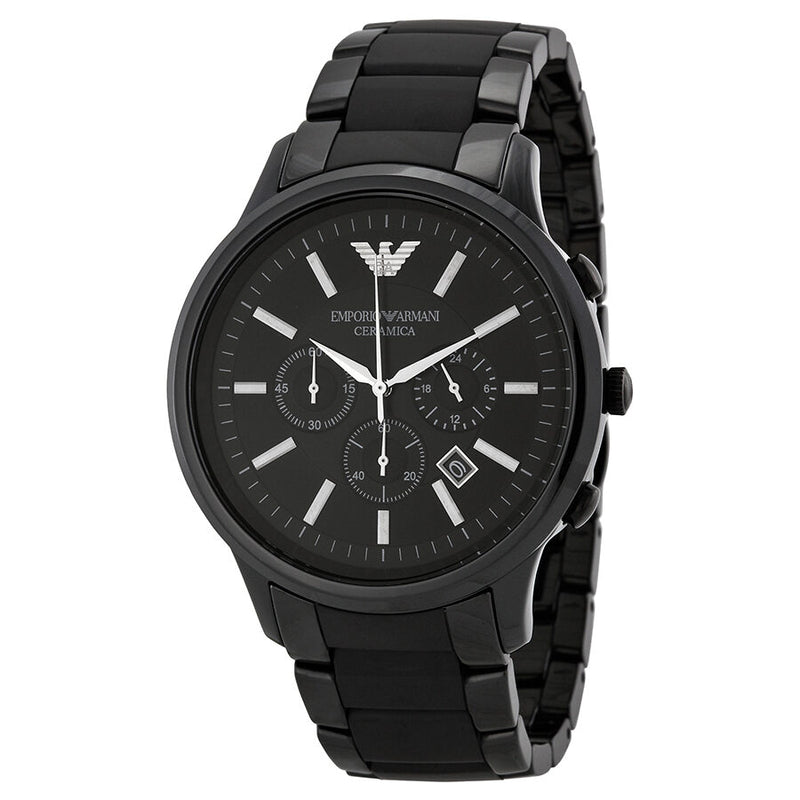 Emporio Armani Ceramica Chronograph Black Dial Men's Watch AR1451 - Watches of America