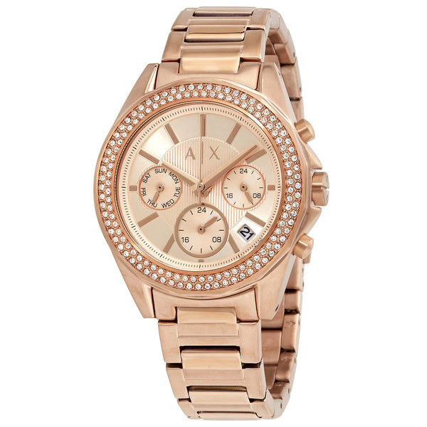 Armani Exchange Chronograph Quartz Crystal Rose Gold Dial Ladies Watch #AX5652 - Watches of America