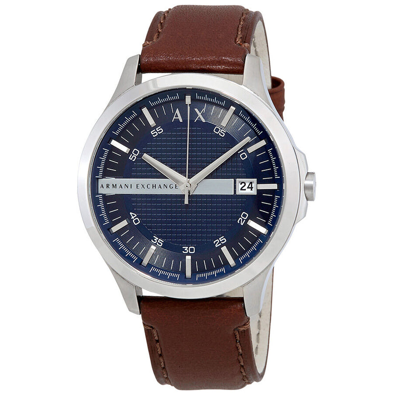 Armani Exchange Navy Dial Brown Leather Men's Watch #AX2133 - Watches of America