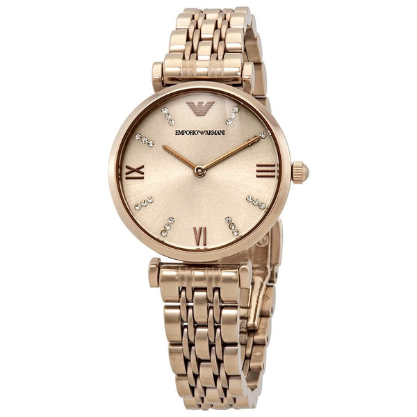 Emporio Armani Gianni T-Bar Crystal Rose Dial Ladies Watch #AR11059 - Watches of America