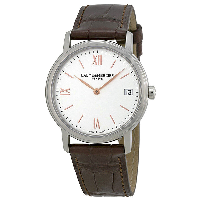 Baume and Mercier Classima Silver Dial Brown Leather Ladies Watch #10147 - Watches of America