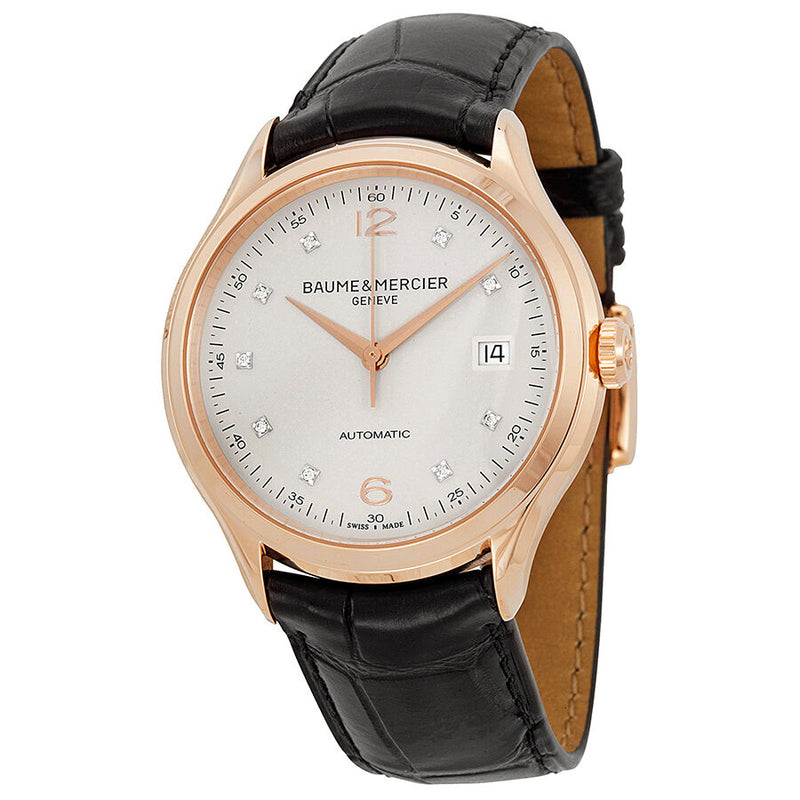 Baume and Mercier Clifton Silver Diamond Dial 18kt Rose Gold Men's Watch 10104#A10104 - Watches of America