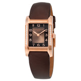 Baume and Mercier Hampton Brown Dial Diamond 18kt Rose Gold Brown Satin Ladies Watch #10093 - Watches of America