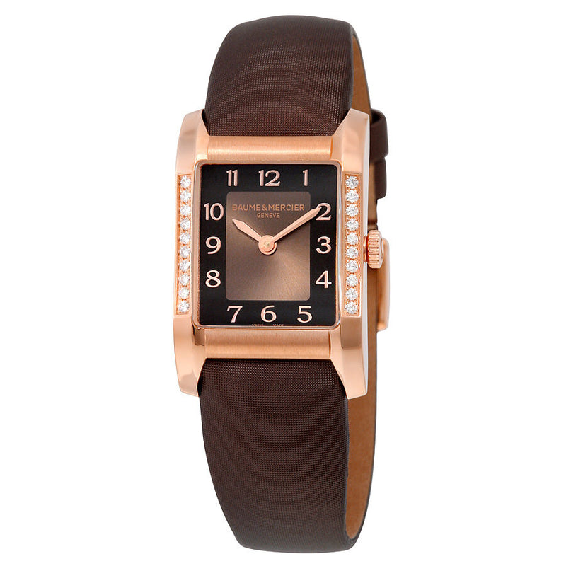 Baume and Mercier Hampton Brown Dial Diamond 18kt Rose Gold Brown Satin Ladies Watch #10093 - Watches of America