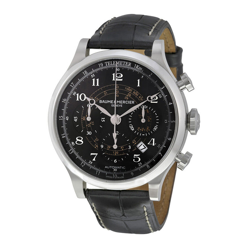 Baume et Mercier Capeland Chronograph Black Dial Black Leather Men's Watch #M0A10168 - Watches of America