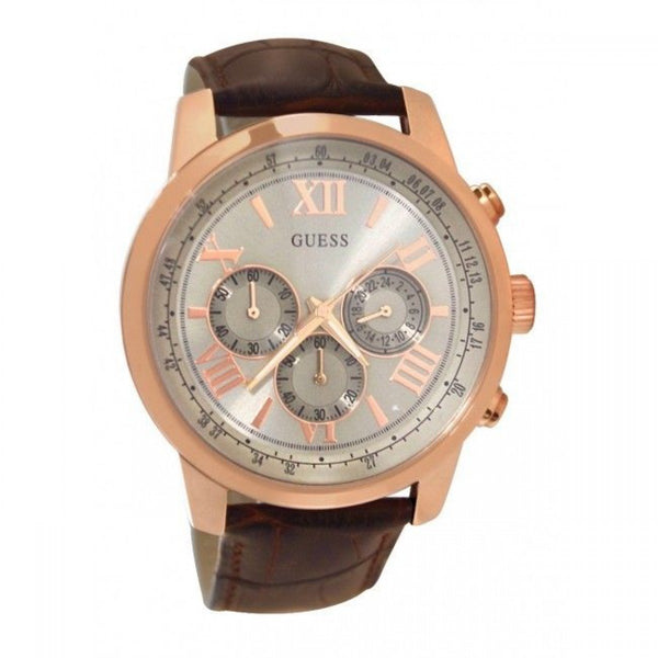 Guess Horizon Silver Dial Leather Strap Men's Watch W0380G4 - Watches of America #2