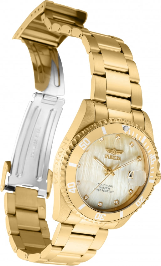 Invicta Pro Diver Quartz Crystal Gold Dial Ladies Watch 31700