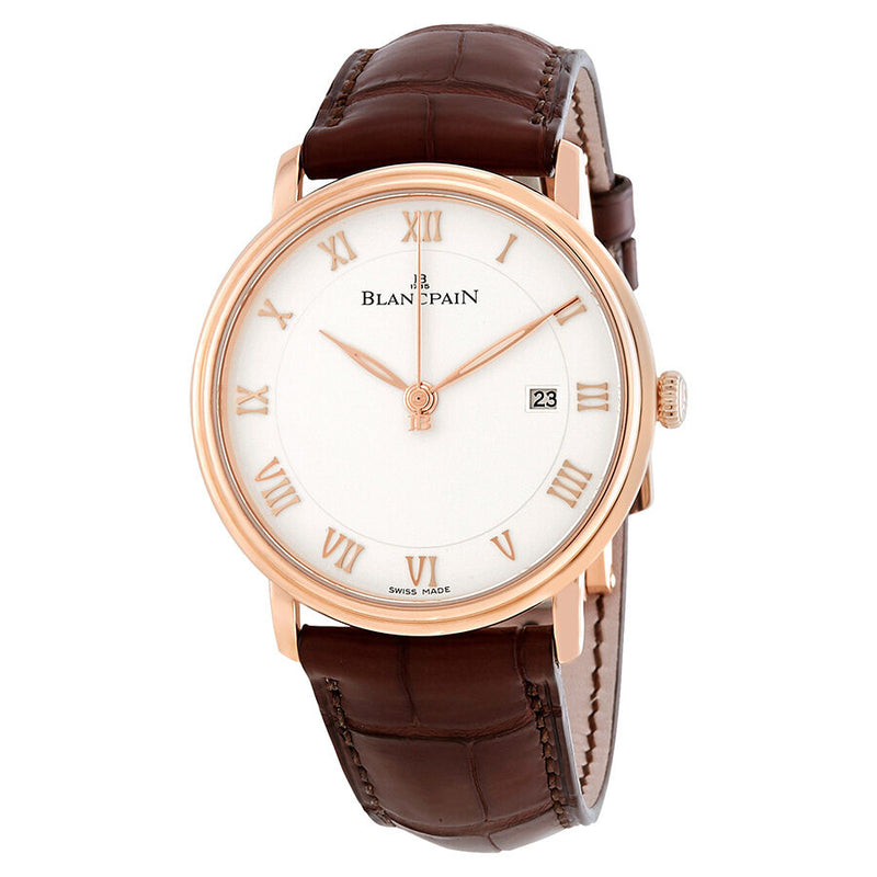 Blancpain Villeret White Dial 18kt Rose Gold Brown Leather Men's Watch #6651-3642-55B - Watches of America