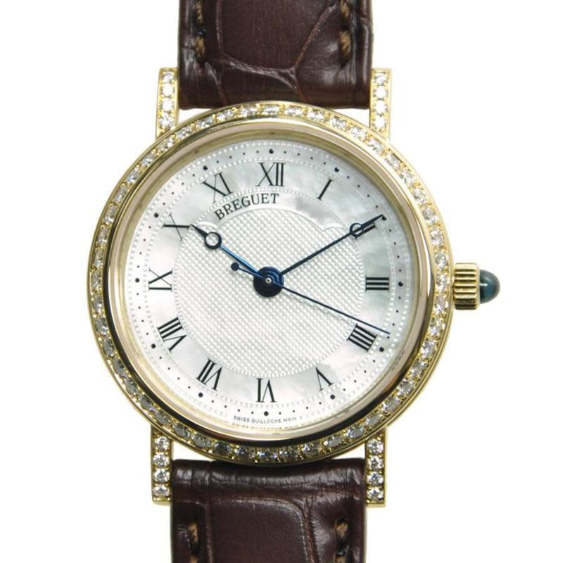 Breguet Classique Mother of Pearl Dial 18kt Yellow Gold Diamond Black Leather Ladies Watch 8068BA52964DD00#8068BA/52/964.DD00 - Watches of America