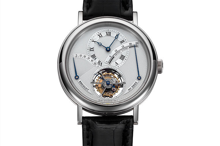 Breguet Tourbillon Silver Dial Platinum Black Leather Men's Watch 3657PT129V6#3657PT/12/9V6 - Watches of America