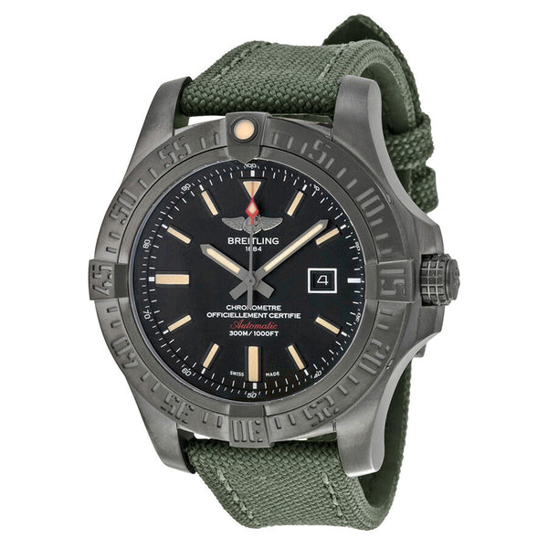 Breitling Avenger Blackbird Automatic Black Dial Green Canvas Strap Men's Watch V1731010-BD12GRFT#V1731010-BD12-105W-M20BASA.1 - Watches of America