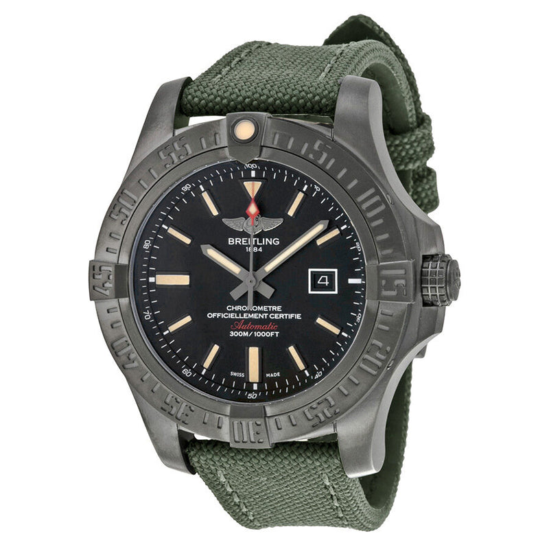 Breitling Avenger Blackbird Automatic Black Dial Green Canvas Strap Men's Watch V1731010-BD12GRFT#V1731010-BD12-105W-M20BASA.1 - Watches of America