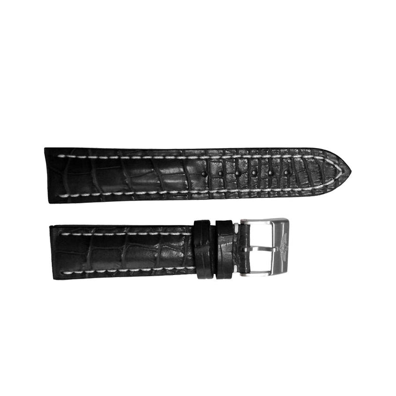 Breitling Black Leather Stainless Steel Tang Buckle 19-16mm#BLKCT - Watches of America