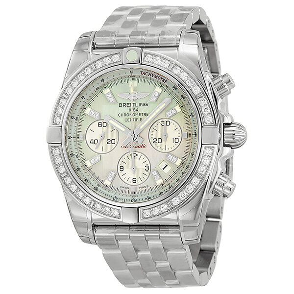 Breitling Chronomat 44 Mother of Pearl Dial Diamond Bezel Men's Watch AB011053-G686SS#AB011053-G686-375A - Watches of America