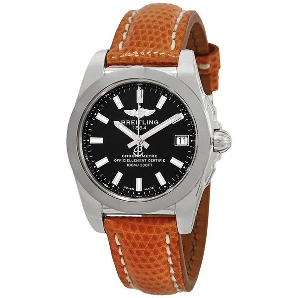 Breitling Galactic 36 Black Dial Ladies Lizard Leather Watch #W7433012/BE08ORZT - Watches of America