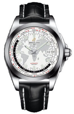 Breitling Galactic Unitime Antarctica White Dial Black Leather Men's Watch WB3510U0-A777BKCT#WB3510U0/A777BKCT - Watches of America