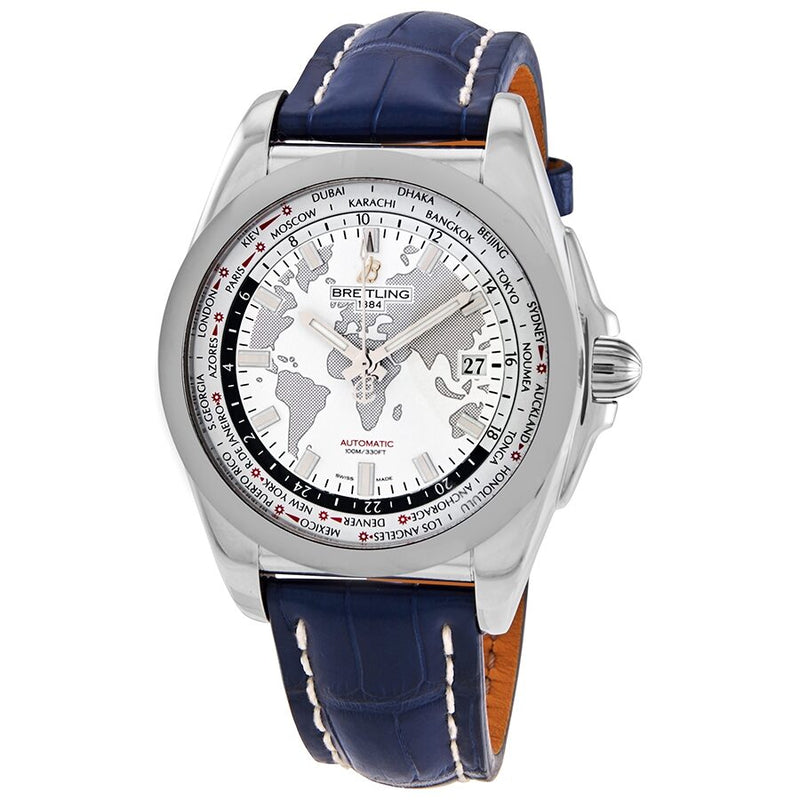 Breitling Galactic Unitime Antarctica White Dial Blue leather Men's Watch WB3510U0-A777BLCT#WB3510U0/A777BLCT - Watches of America