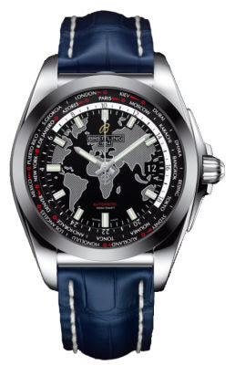 Breitling Galactic Unitime Black Dial Blue Leather Automatic Men's watch WB3510U4-BD94BLCT#WB3510U4/BD94BLCT - Watches of America