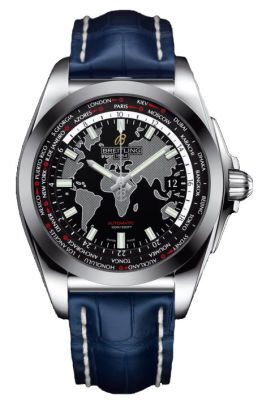 Breitling Galactic Unitime Black Dial Blue Leather Men's Watch WB3510U4-BD94BLCD#WB3510U4/BD94BLCD - Watches of America