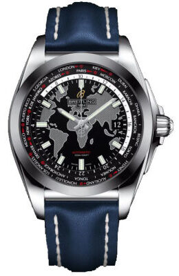 Breitling Galactic Unitime Black Dial Blue Leather Automatic Men's Watch WB3510U4-BD94BLLT#WB3510U4/BD94BLLT - Watches of America