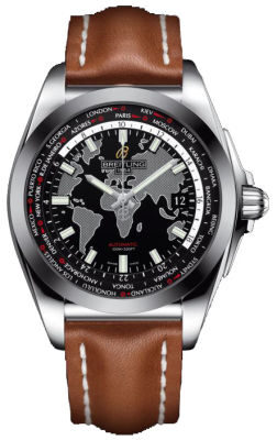 Breitling Galartic Unitime Black Dial Brown Leather Automatic Men's Watch WB3510U4-BD94BRLT#WB3510U4/BD94BRLT - Watches of America