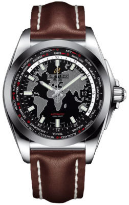 Breitling Galactic Unitime Black Dial Dark Brown Leather Men's Watch WB3510U4-BD94DBRLD#WB3510U4/BD94DBRLD - Watches of America