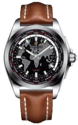 Breitling Galactic Unitime Black Dial Light Brown Leather Automatic Men's Watch WB3510U4-BD94BRLD#WB3510U4/BD94BRLD - Watches of America